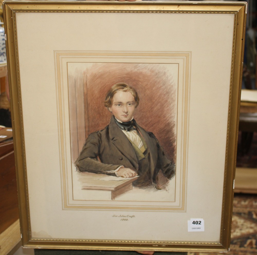 19th century English School, watercolour, Portrait of Sir John Croft, 1848, 35 x 25cm